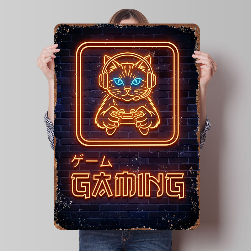 Retro Gaming At Home - Poster con Stampa di Gatto Gamer